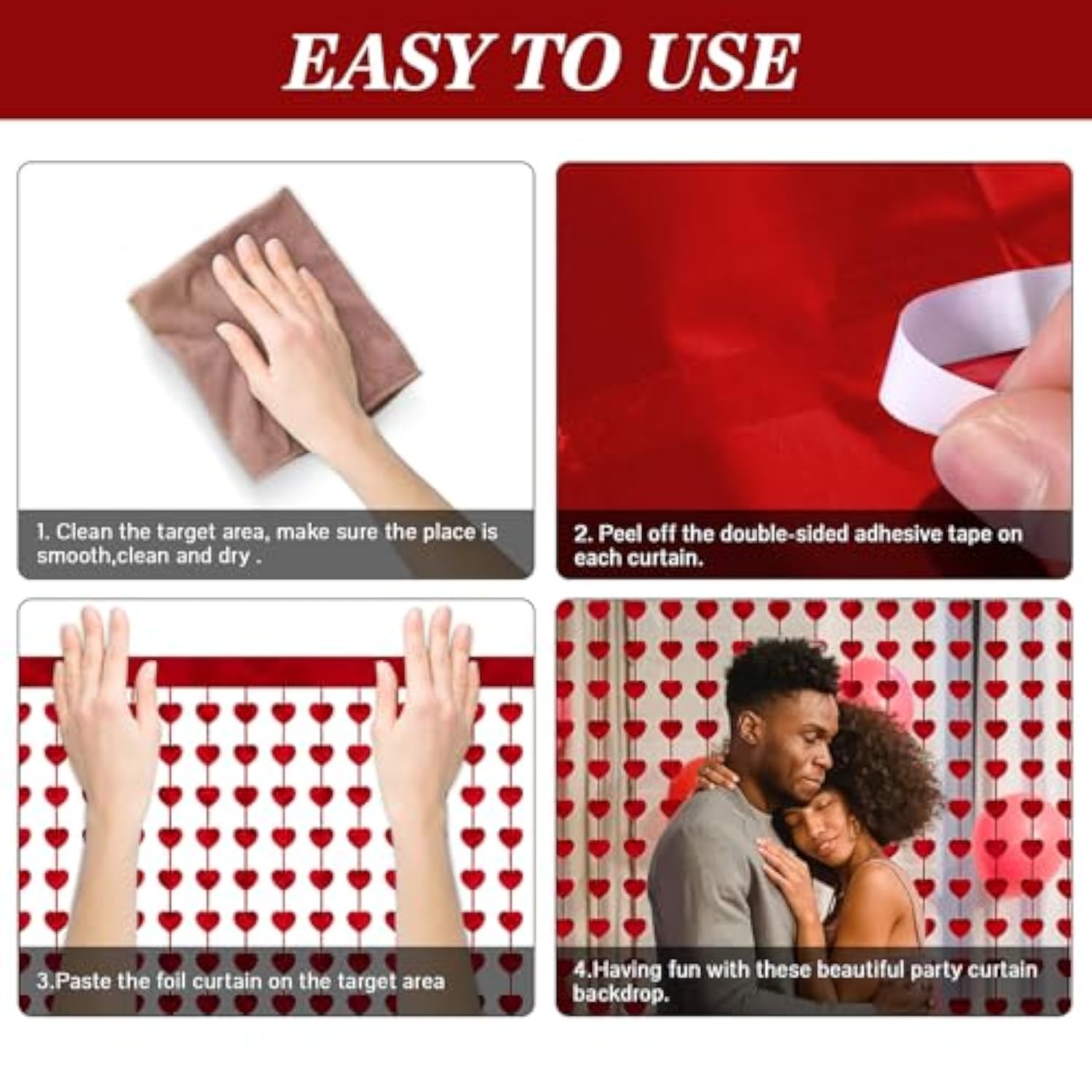 2Pcs Valentines Party Decorations Backdrop, 3.28 X 6.56 Ft Foil Heart Backdrop Valentines Door Decor, Heart Streamer Red Fringe Backdrop Valentines Favors For Anniversary, Birthday Wedding Engagement