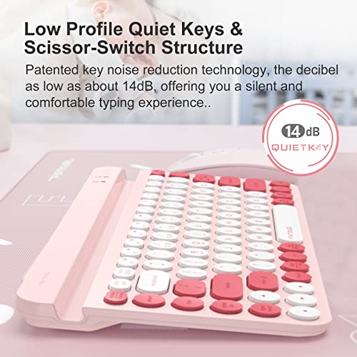 Fbk30 Multi-Device Quietkey Wireless Keyboard, 2.4G And Bluetooth Dual Mode, Up To 4 Devices, Portable With Integrated Stand For Mac Ios Windows Android (Raspberry)