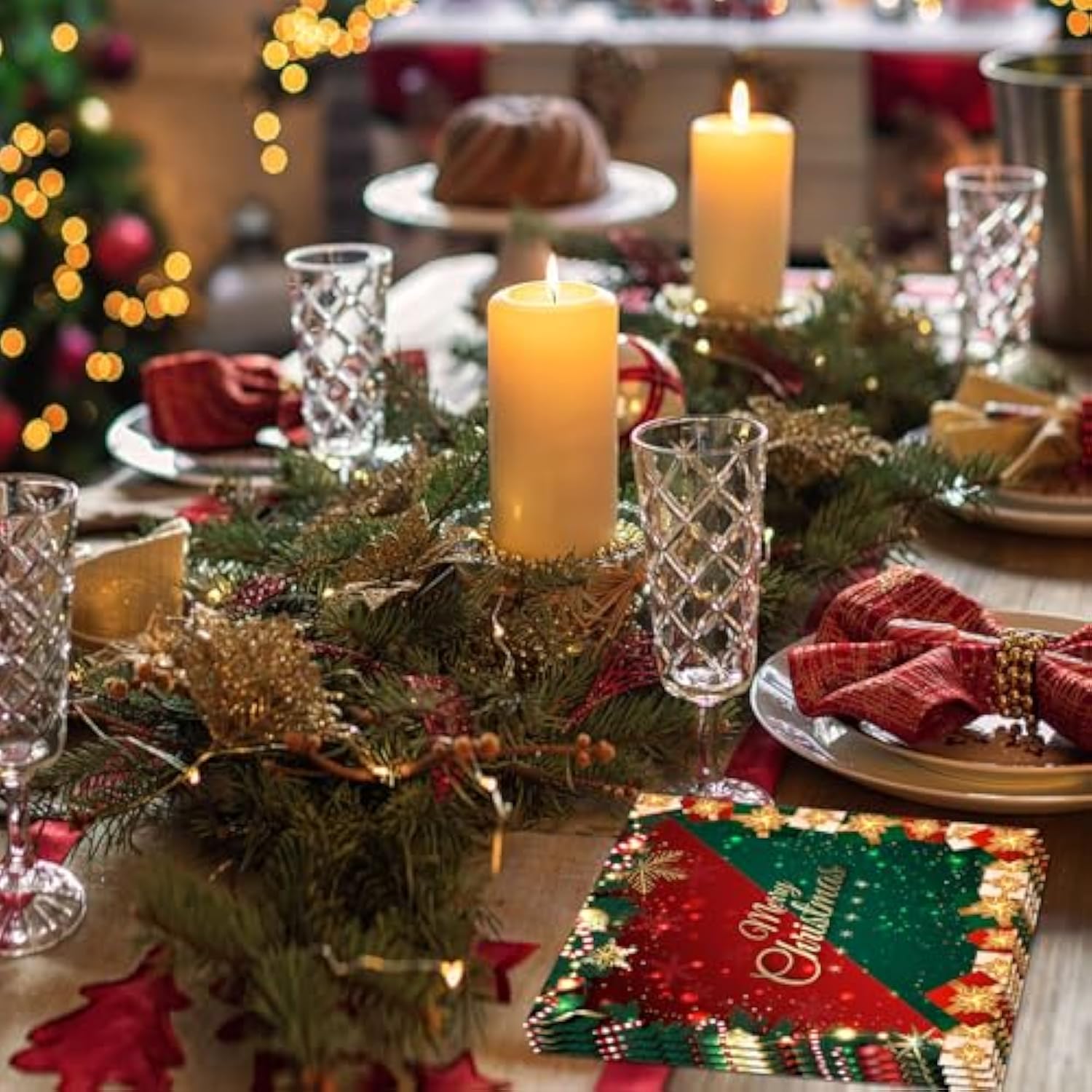 100Pcs Christmas Paper Napkins Red And Green Christmas Party Supplies Disposable 2-Ply Holiday Themed Napkins For Winter Xmas Holiday New Year Family Gathering Party Supplies