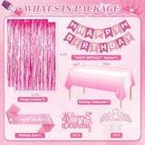 8Th Birthday Decorations For Girls, Pink Party Decorations With Number 8 Balloon Happy Birthday Banner Bday Sash Crown Tablecloth Fringe Curtain Hanging Swirl For 8 Balloons For Bday Girl