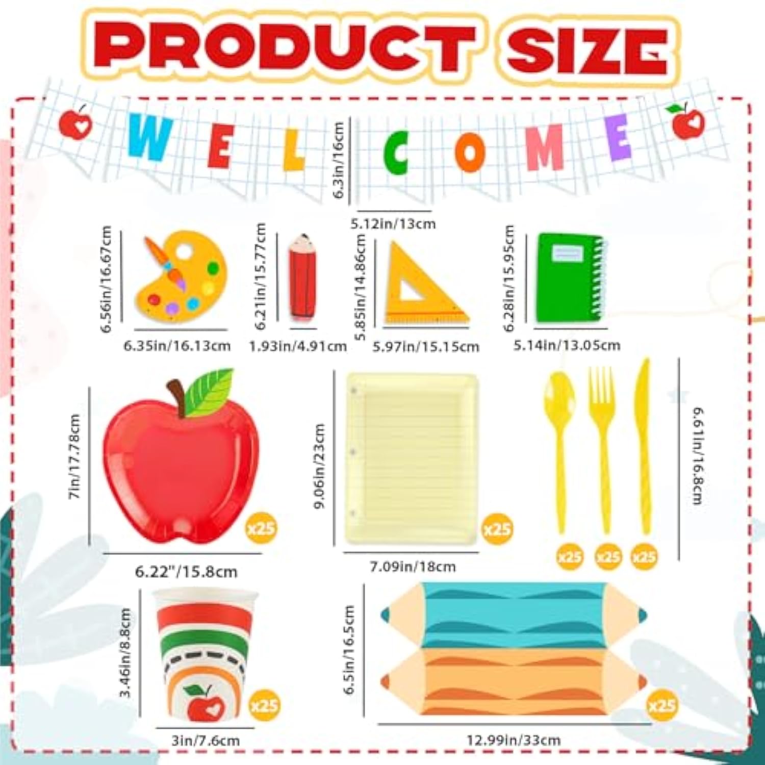 177Pcs Back To School Party Plates Napkins Cups With Welcome Banners Supplies First Day Of School Disposable Tableware Set For Preschool Kindergarten Graduation Party Table Decor, Serves 25