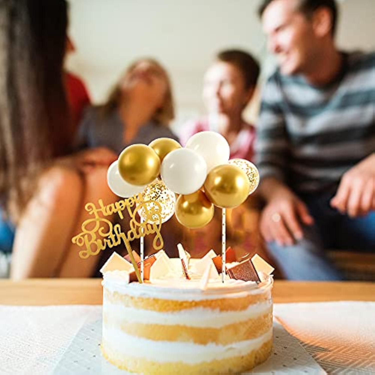 Happy Birthday Cupcake Toppers - White Gold Mini Balloon Cloud Birthday Cake Decorations For Wedding Anniversary Baby Shower Decorations