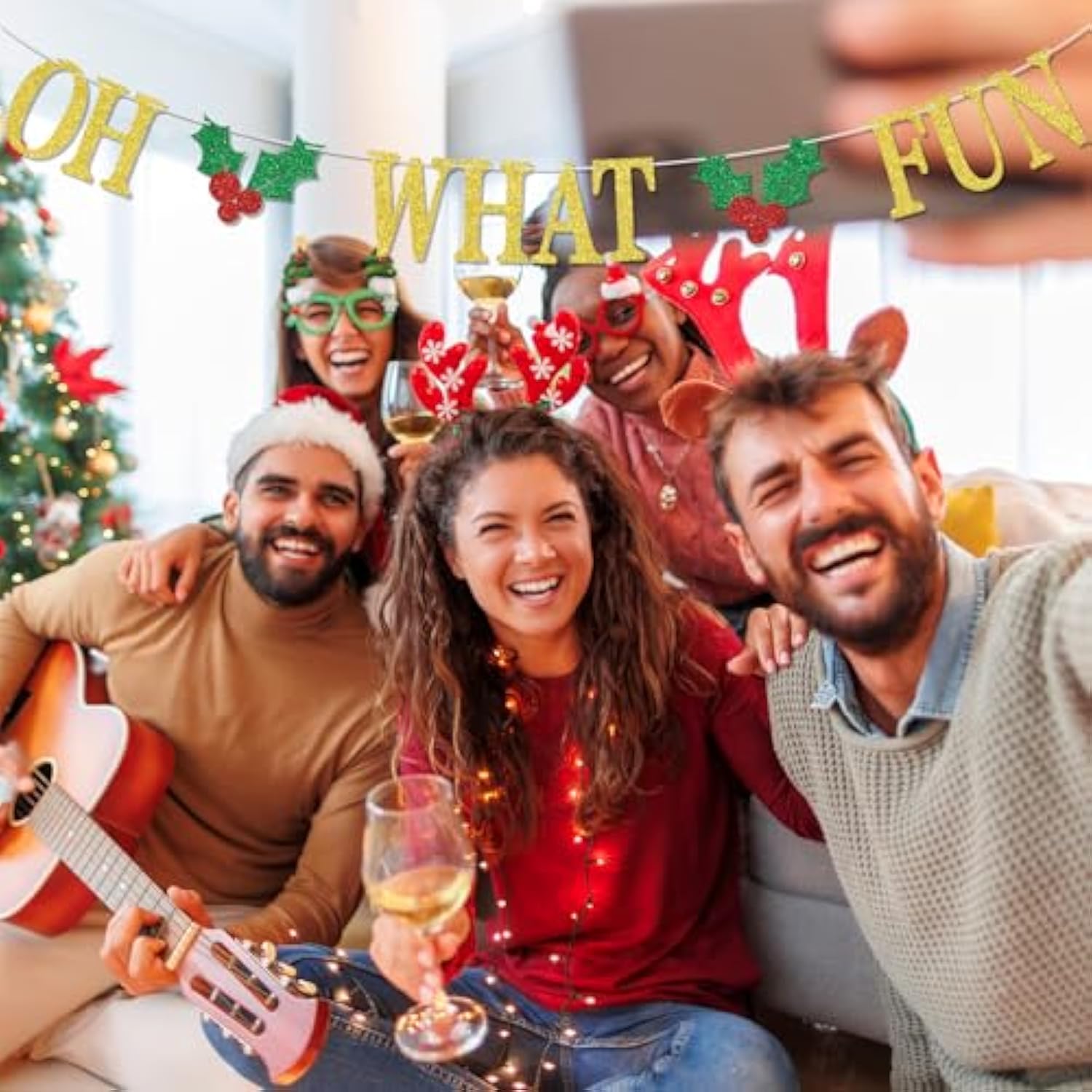 "Oh What Fun" Christmas Banner Merry & Bright Winter Holiday Party Decor