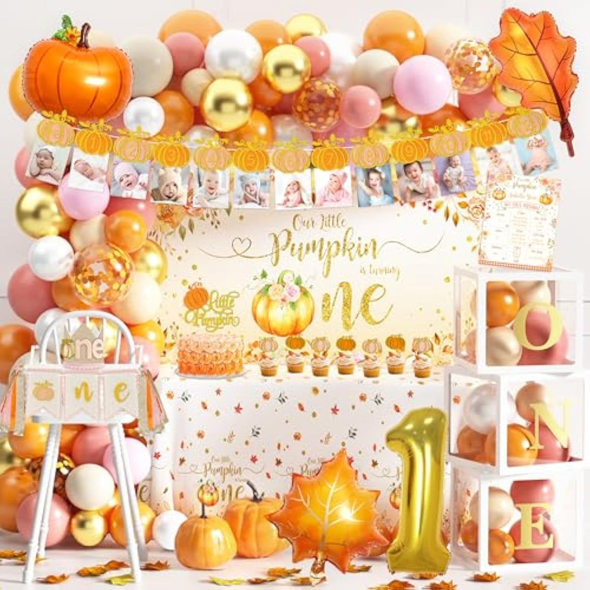 Little Pumpkin 1st Birthday Party Decorations Fall Balloons Garland Arch Kit Banner Tablecloth
