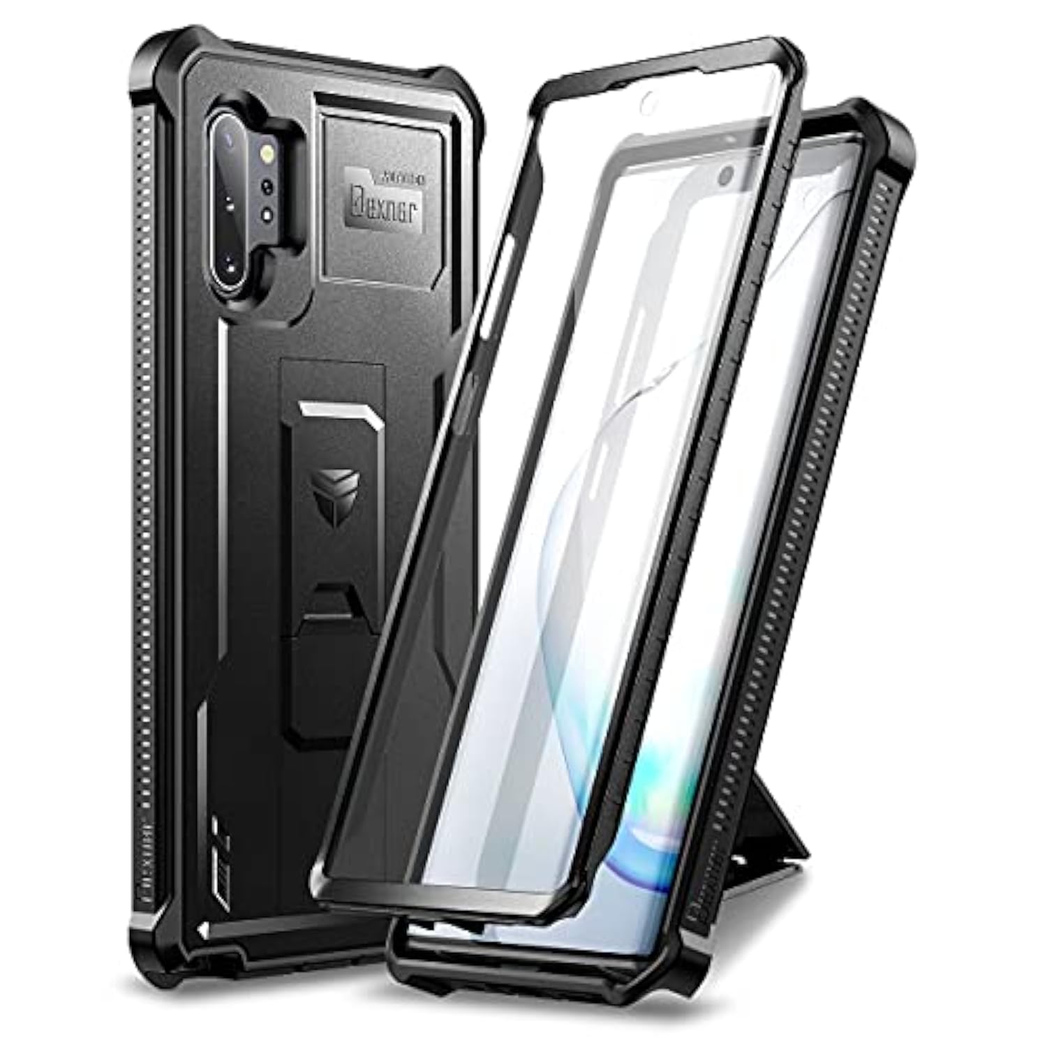 For Samsung Galaxy Note 10+ Plus Case, [Built In Screen Protector And Kickstand] Heavy Duty Military Grade Protection Shockproof Protective Cover For Samsung Galaxy Note 10 Plus Black