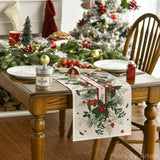 Holly Pine Cone Leaves Floral Christmas Table Runner, Seasonal Winter Kitchen Dining Table Decoration For Home Party Decor 13X72 Inch