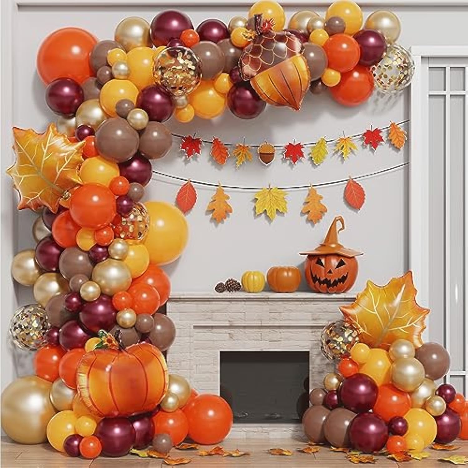 Fall Balloon Garland Arch Kit, Orange Brown Burgundy Gold Mustard Yell