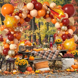 Orange Balloon Arch Kit with Leaf Foil Balloons Burgundy Burnt Orange for Autumn Party