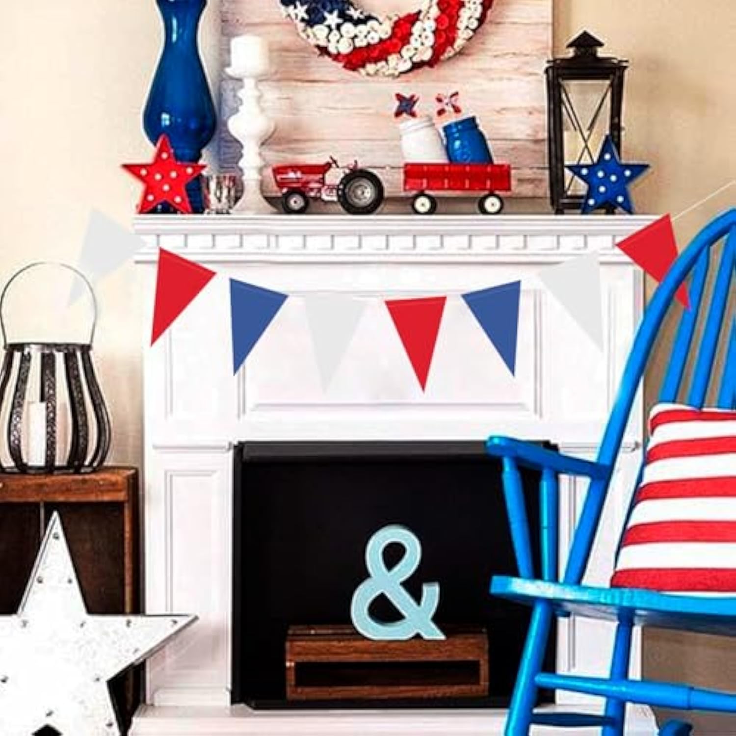 40 Feet 104 Pcs Red White Blue Banner Patriotic Party Decorations Paper Pennant Triangle Flag Bunting Garlands For 4Th Of July Independence Day Graduation Party Decoration Supplies