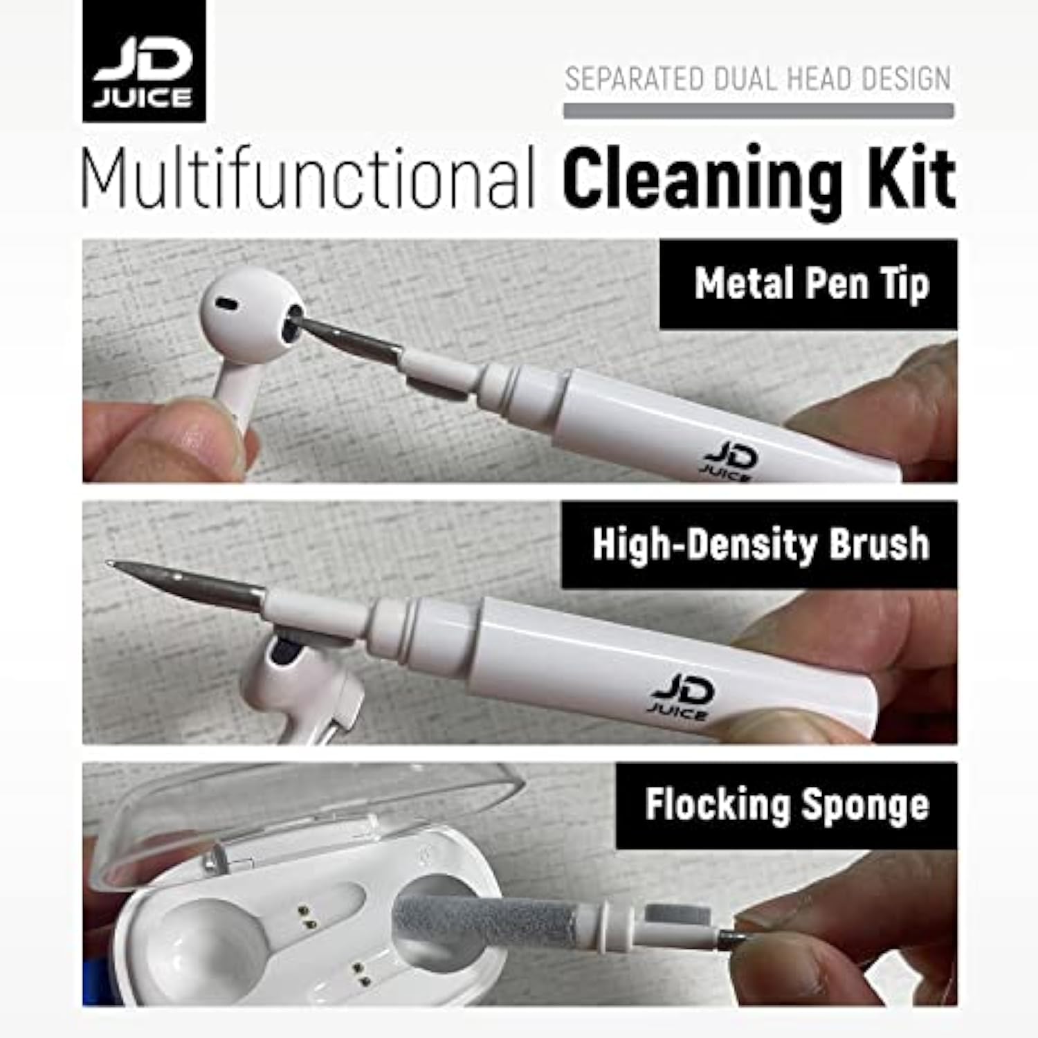 2 Pack - Airpods Cleaning Kit Earbud Cleaning Kit - Phone Cleaning Kit In-Ear Headphones Cleaning Pen Tool, Portable 3-In-1 Laptop Cleaning Kit Electronic Cleaner With A Sponge, Metal Pen Tip