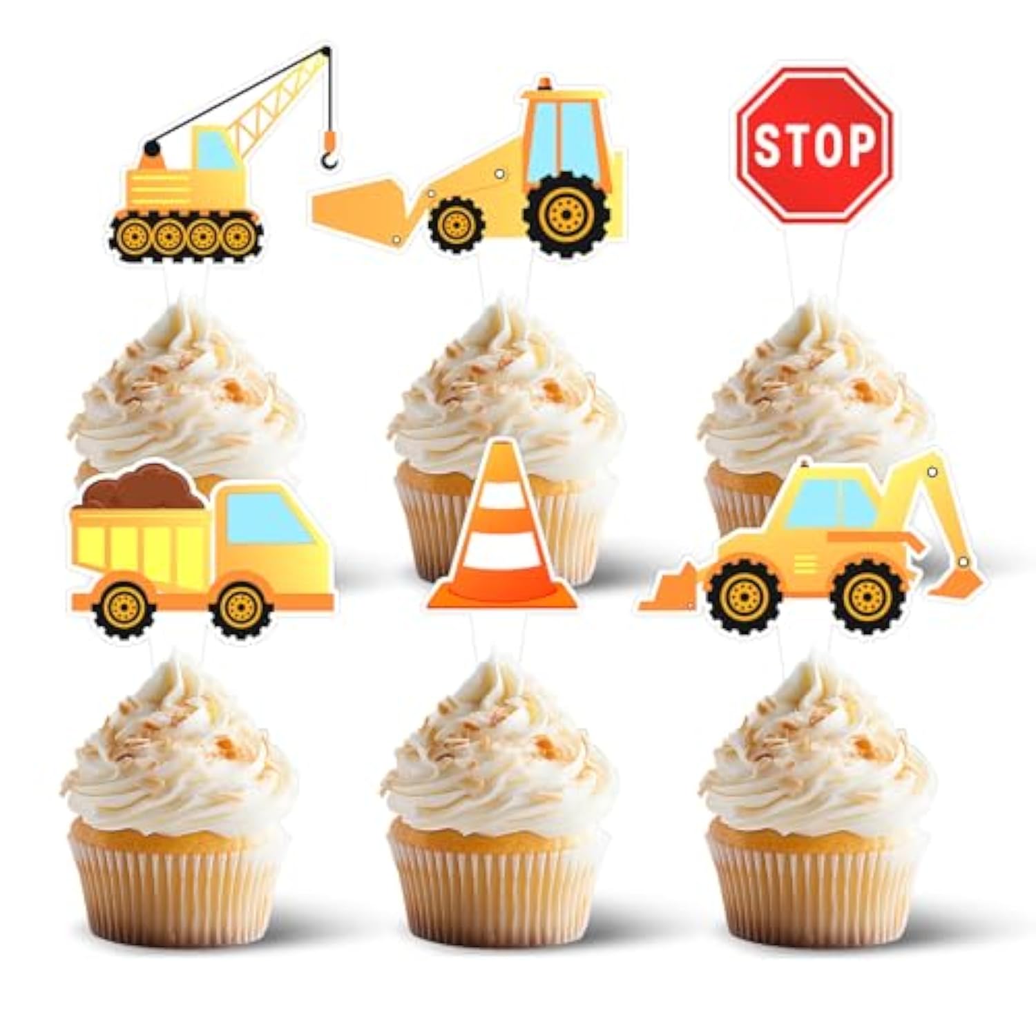 36Pcs Construction Cupcake Toppers, Dump Truck Excavator Tractor Party Cake Toppers?Birthday Baby Shower Party Decorations For Construction Theme