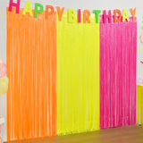 3 Pack Glow in the Dark Neon Tinsel Fringe Curtains 9.9x6.6 Ft Party Backdrop