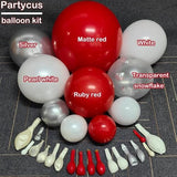 Red White Christmas Balloon Arch Kit, Double Stuffed Ruby Red Pearl White Silver Balloon Garland with Snowflake Latex, Santa Foil Balloons for Winter Xmas Birthday Baby Shower New Year Party Decor
