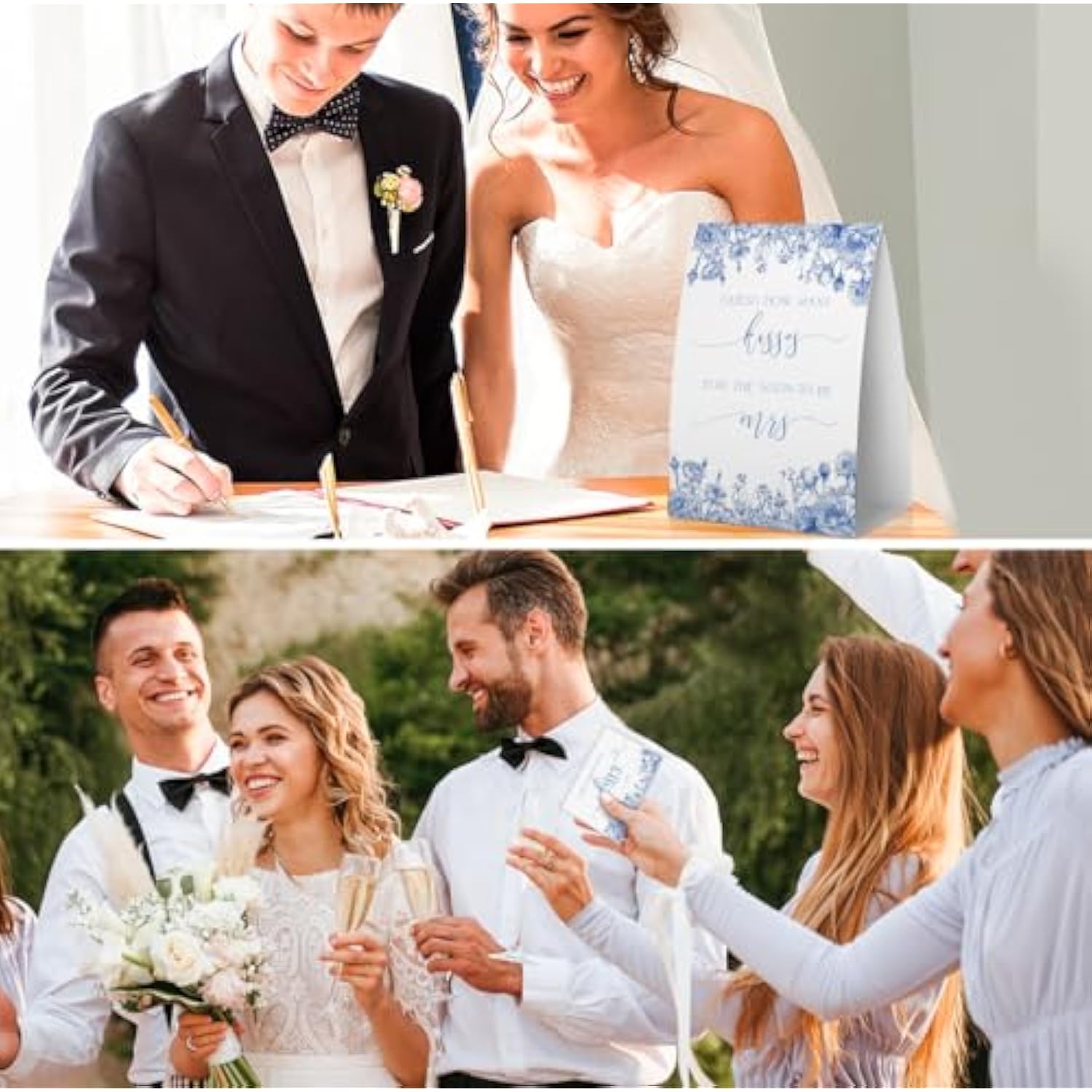 How Many Kisses Bridal Shower Game (1 Sign + 50 Cards), Blue Floral Bridal Shower Games, Something Blue Before I Do Decorations, Bachelorette Guessing Game, Kisses In The Jar Sign -Ghmk07