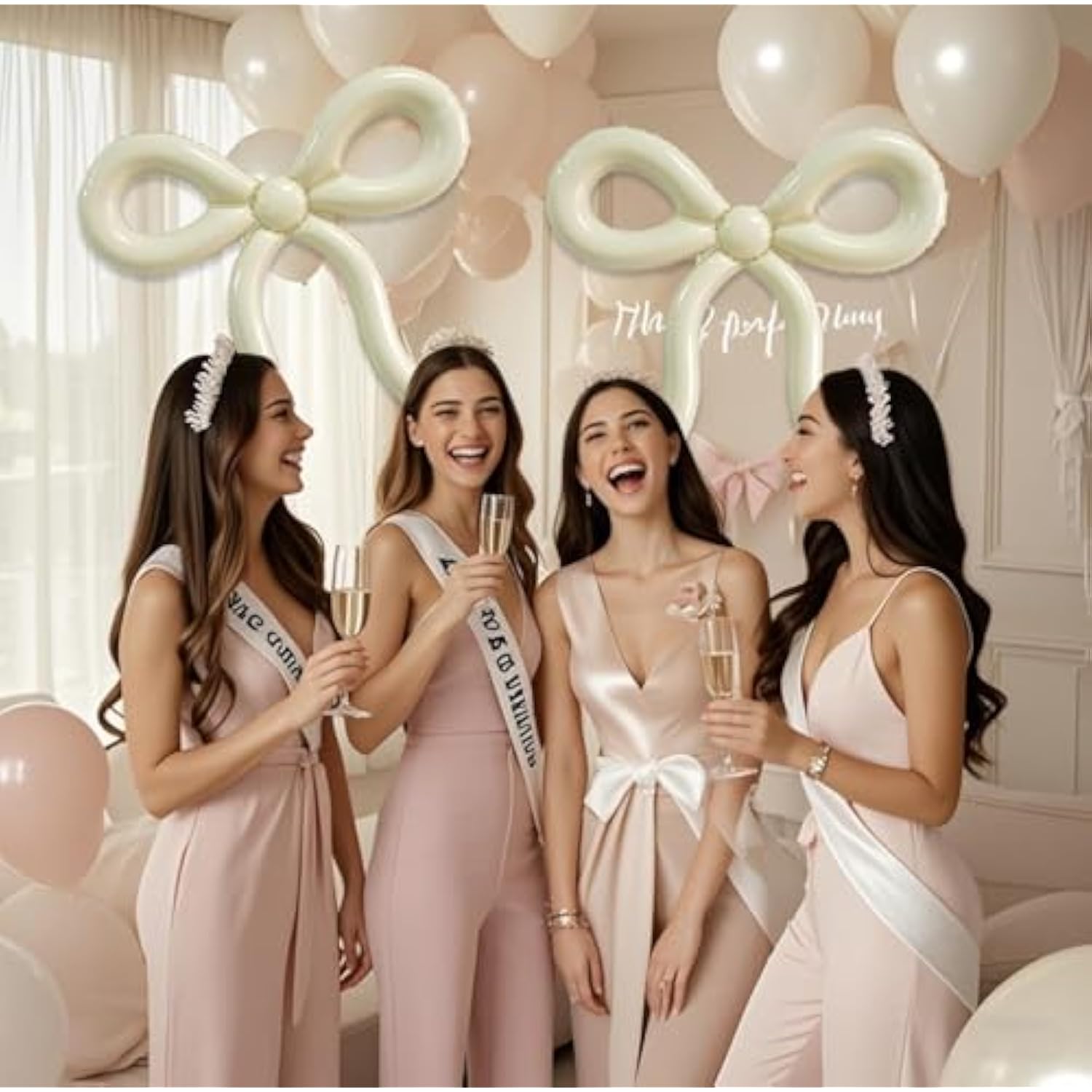 Pink Bow Balloons 20 In Bubble Bobo Balloons With 150 Pcs Mini Ribbon Bows And 10 Big Ribbon Bows Girls Women Bow Birthday Decorations For Bridal Bachelorette Baby Shower Party Supplies -12Pcs