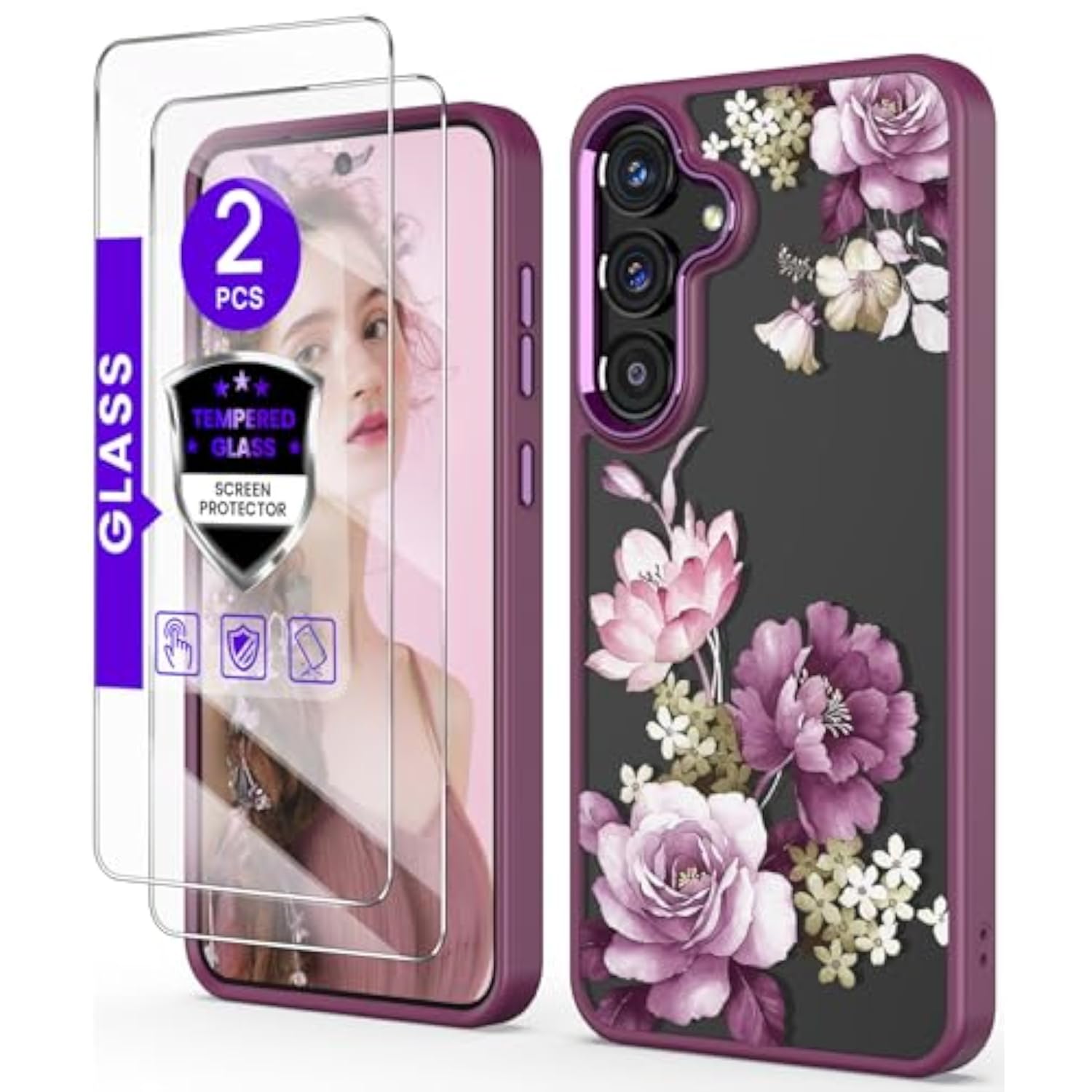 Purple Crystal Clear Flower Pattern Case for Samsung Galaxy S25 FE