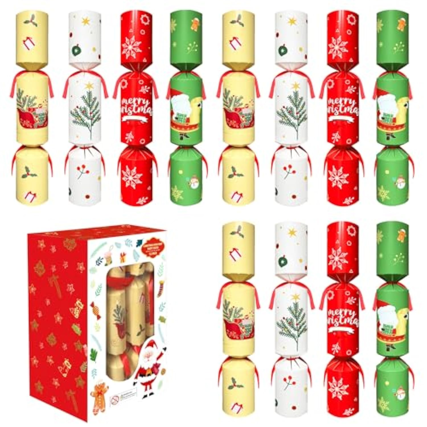 12-Pack Non-Snap Christmas Crackers with Hat, Joke, and Gift Inside