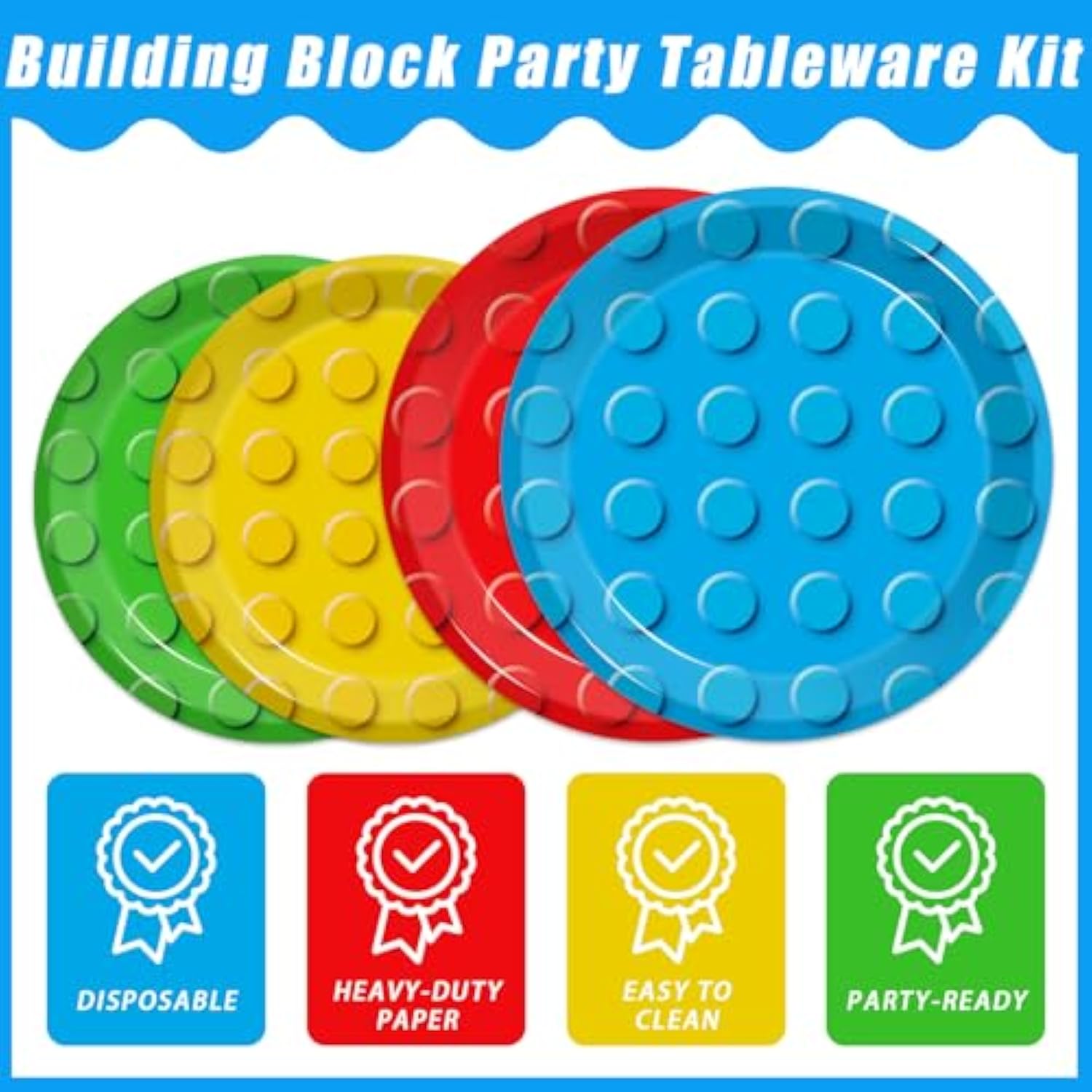 96 Pcs Building Block Party Supplies, Building Bricks Plates And Napkins Set Boys Girls Building Block Themed Dinnerware For Kids Baby Shower Birthday Party Decorations, Serves 24
