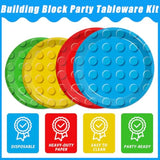 96 Pcs Building Block Party Supplies, Building Bricks Plates And Napkins Set Boys Girls Building Block Themed Dinnerware For Kids Baby Shower Birthday Party Decorations, Serves 24