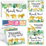 24 Kids Thank You Cards Birthday - 4X6 Jungle Safari Baby Shower Thank You Cards With Envelopes Kids Thankyou Notes Bulk, Blank Teacher Appreciation Notes, Party Supplies, Made In Usa