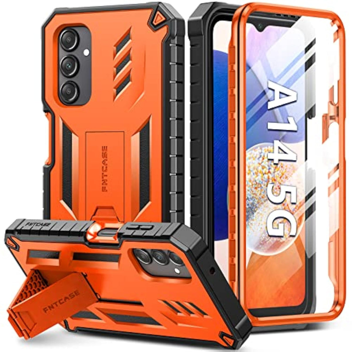 For Samsung Galaxy A14-5G Case: Dual-Layer Protective Textured Shockproof Rugged Tpu Cover With Kickstand | Military Grade Drop Protection | Heavy Duty Cell Phone Protector - Orange