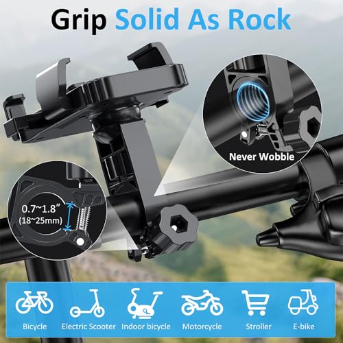 Bike Phone Holder, Handlebar Phone Mount for Bike and Motorcycle, Electric Scooter Mountain Bike, Adjustable Cell Phone Holder,Secure Holder for