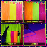 3 Pack Glow in the Dark Neon Tinsel Fringe Curtains 9.9x6.6 Ft Party Backdrop
