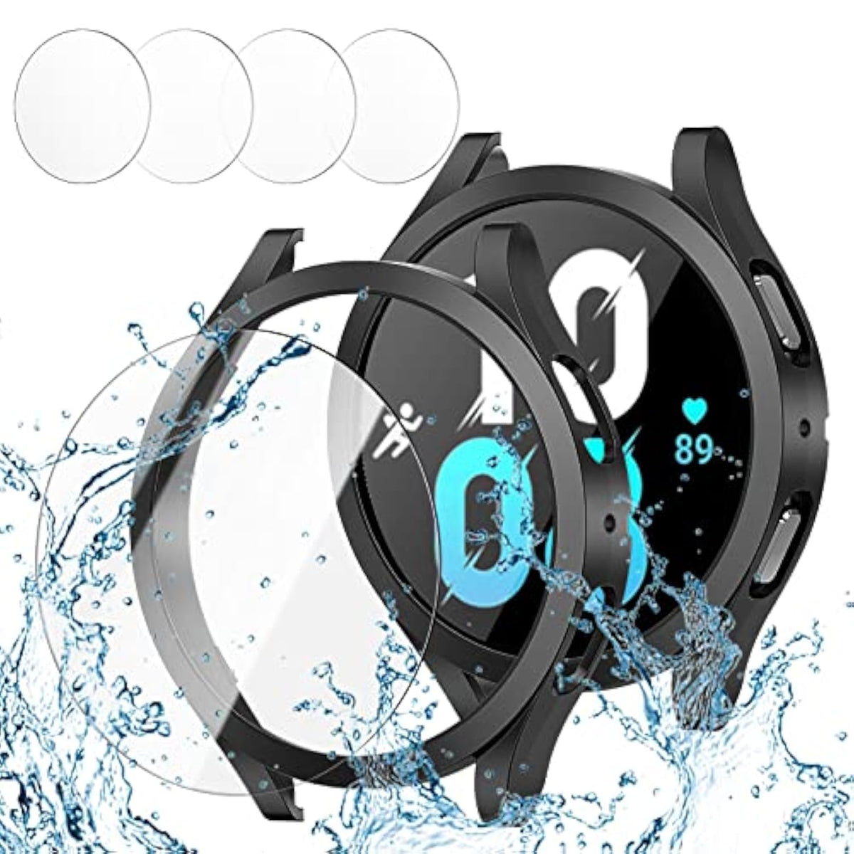 [2+4] Pack For Samsung Galaxy Watch Fe/Galaxy Watch 5/Galaxy Watch 4 40Mm Screen Protector Case, Hard Pc Protective Bumper Shell + Antifog Tempered Glass Film, Waterproof Face Cover Set
