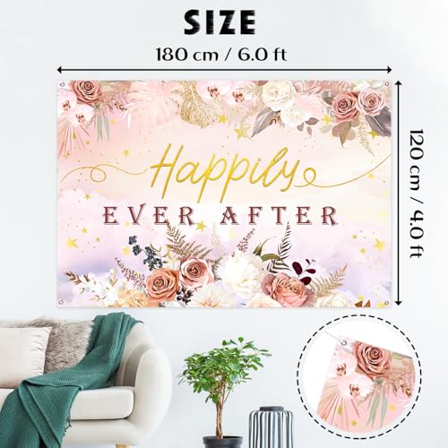 Happily Ever After Backdrop Banner, Mr & Mrs Wedding Party Photography Backdrop Poster Engagement Party Anniversary Bridal Shower Decorations Photo Booth Props 6x4ft