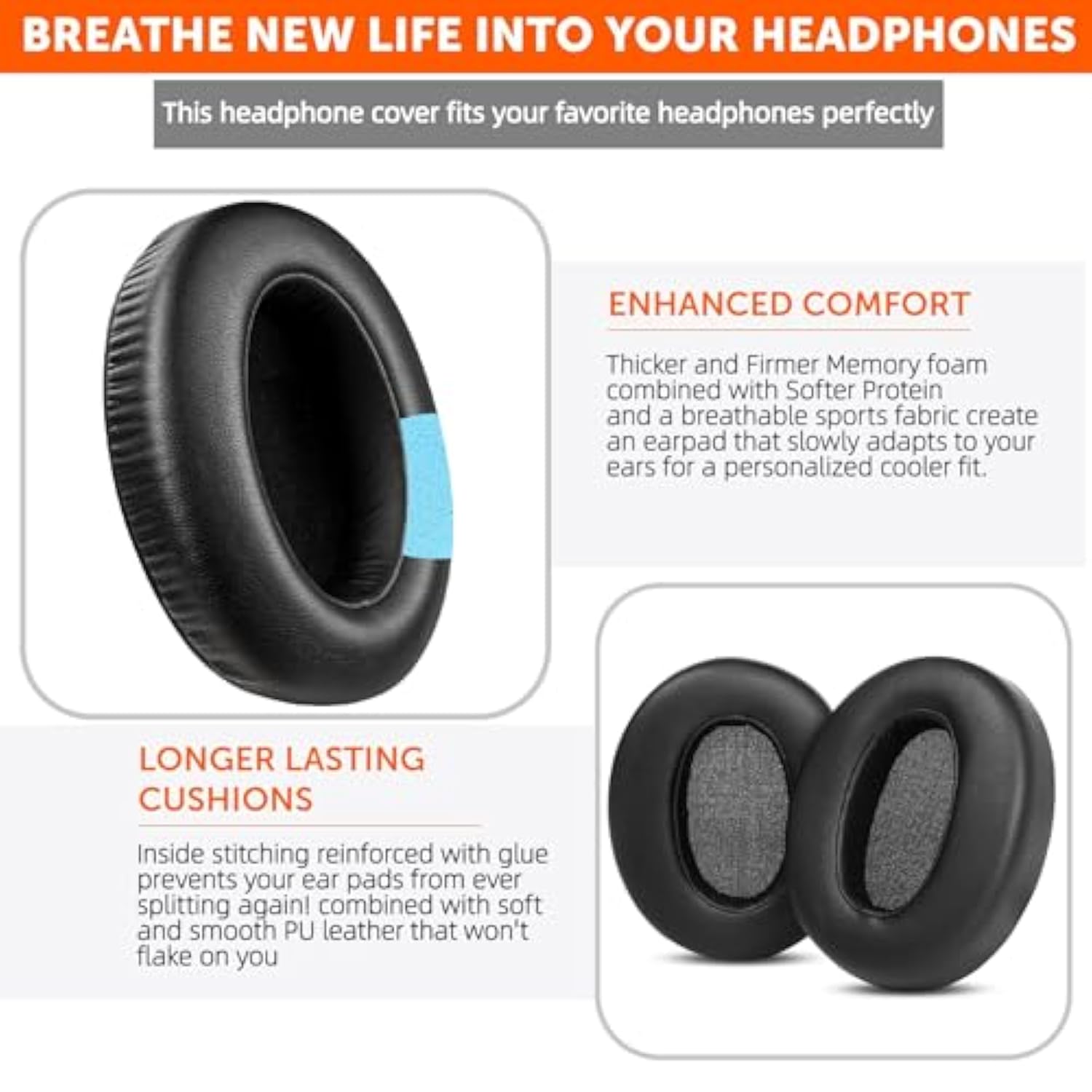 Xb900N Replacement Earpads For Sony Wh-Xb900N Headphone - Premium Memory Foam, Noise Isolation, Comfortable & Durable Ear Cushions Repair Part Accessories, Black