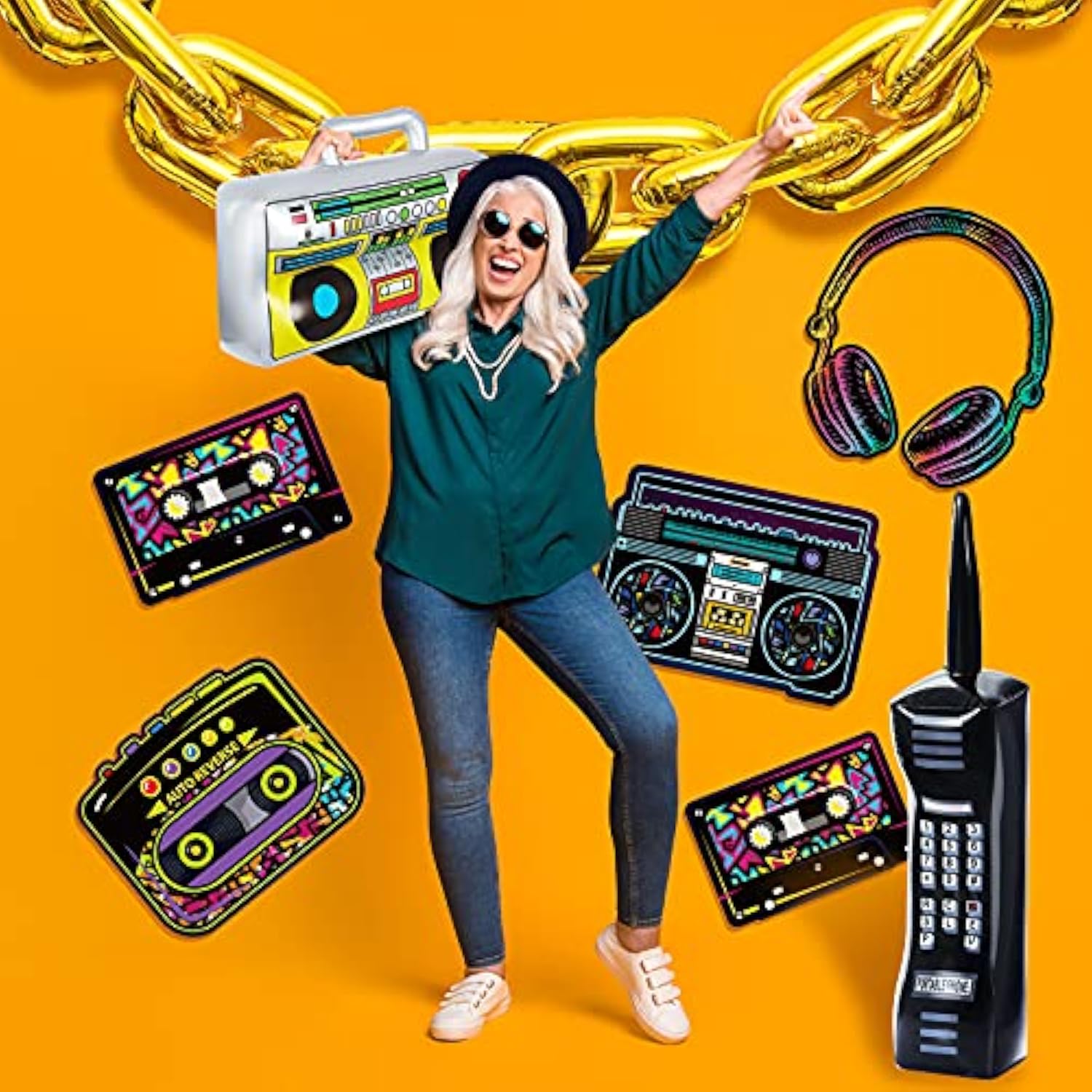 26 Pieces 80S 90S Decorations Inflatable Radio Boombox Inflatable Mobi