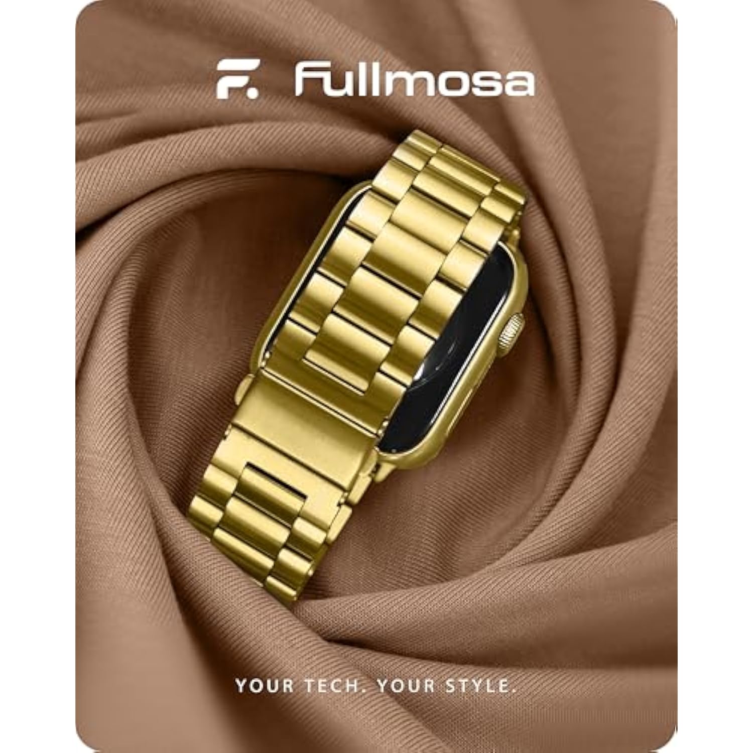 Metal Band Compatible With Apple Watch Bands 45Mm 44Mm 42Mm, Iwatch Band With Case For Apple Watch Series 9 8 7 6 5 4 3 2 1 Se3/2/1, Golden
