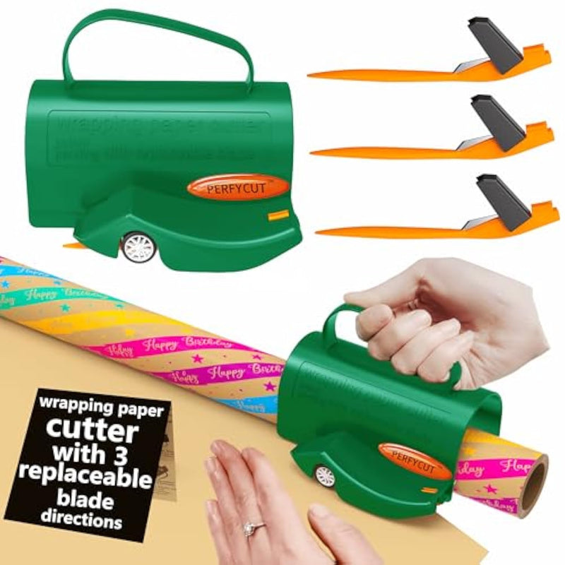 Wrapping Paper Roll Cutter Tool With 3 Pcs Replaceable Blade Kit Gift Wrapping Paper Cutter For Christmas And Birthday Wrapping Paper Gift Wrap Cutter Holder Tube Slicing Trimming.