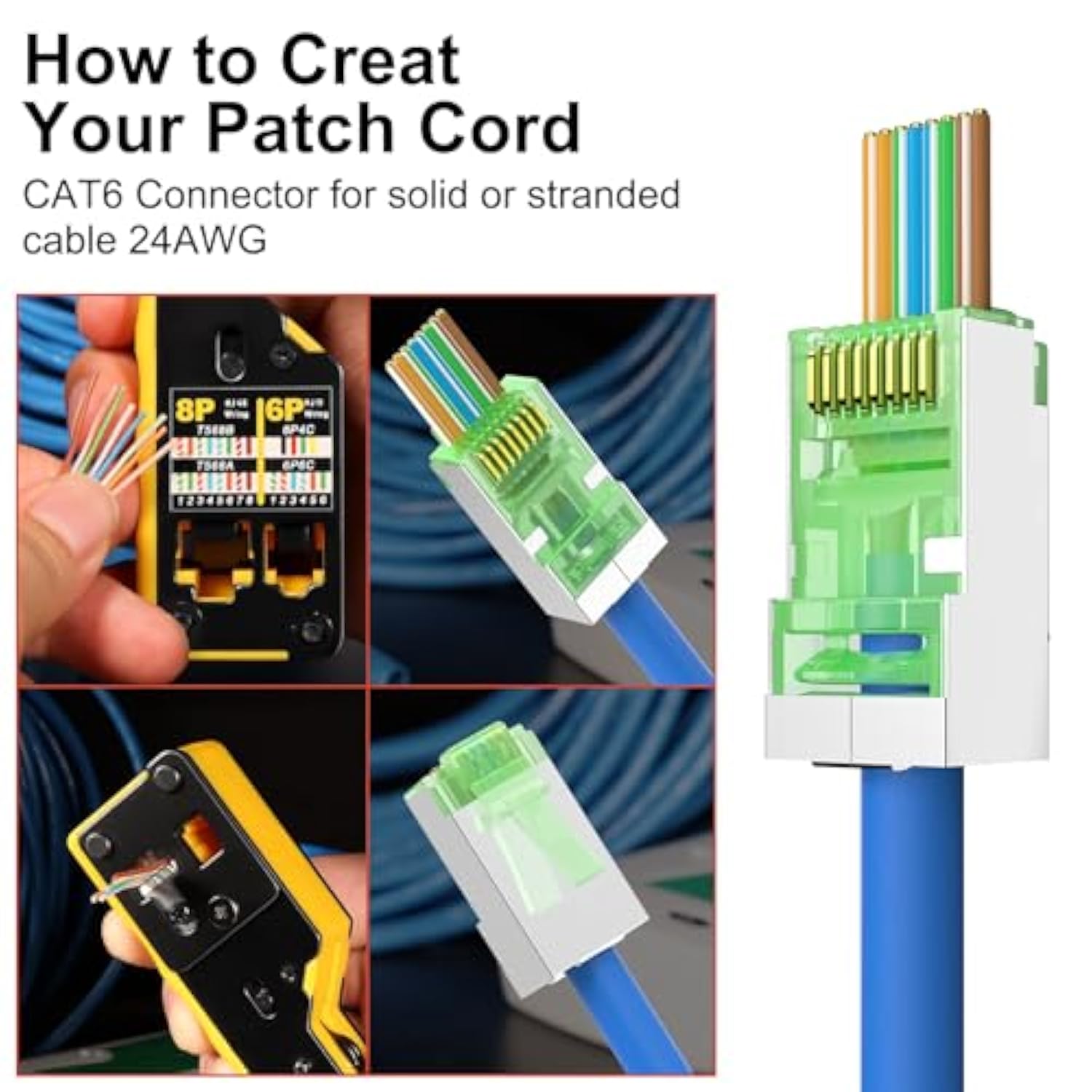 Stp Shielded Rj45 Connector Plugs, 50Pcs Cat6 Cat6A Pass Through Connectors +