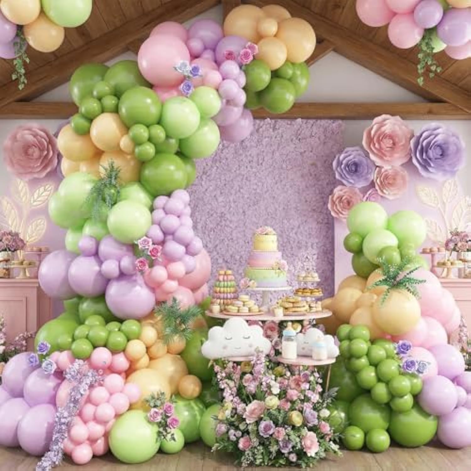 Fairy Balloon Arch Kit 147Pcs Spring Pastel Pink Purple Olive Lime Green Orange Nude Balloons Garland Wildflowers Meadows Floral Birthday Party Decorations For Girls Garden Tea Bridal Baby Shower