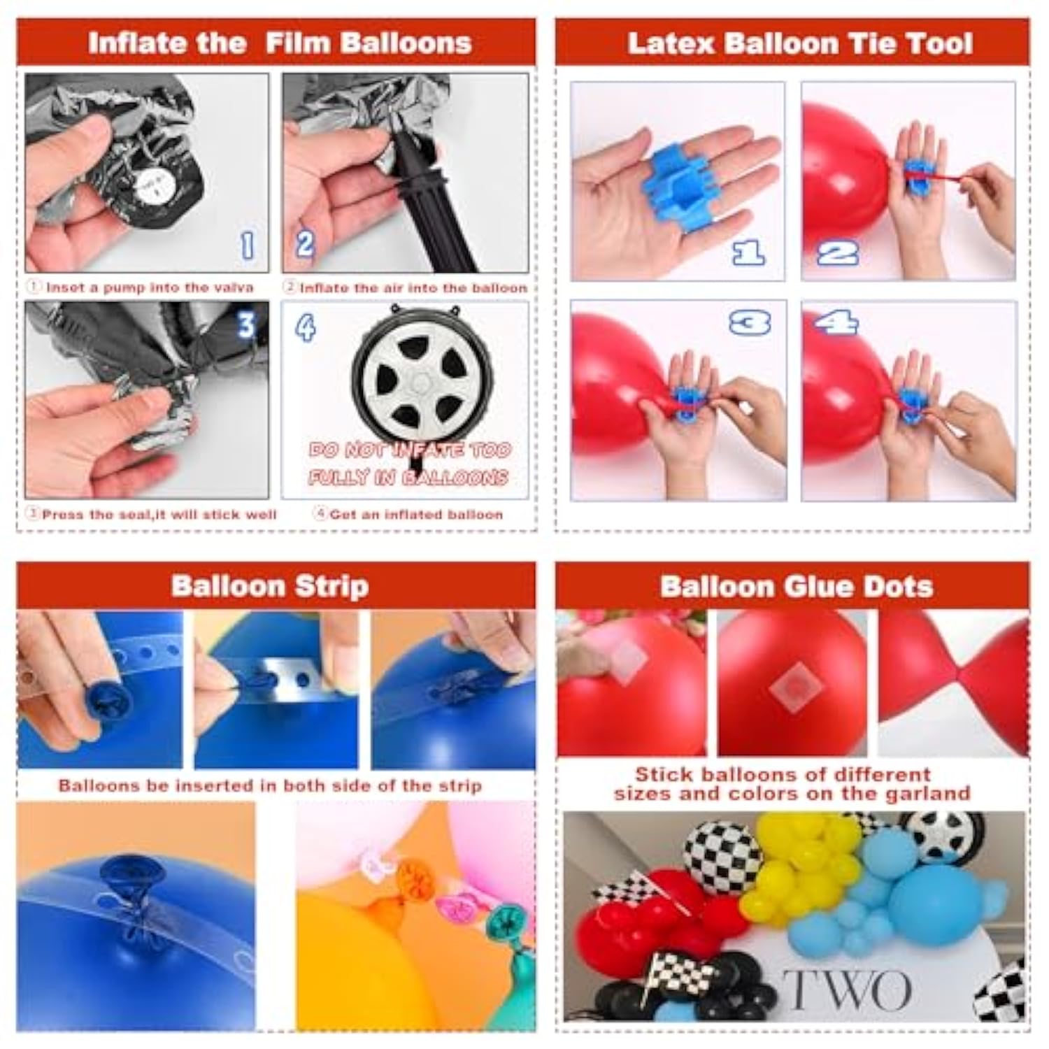 Race Car Birthday Party Balloons Arch Kit,179Pcs Race Car Party Decorations Red Yellow Black And Blue & Checkered Flag & Wheels Foil Balloon For Boys Racing Car Theme Two Fast Party Supplies