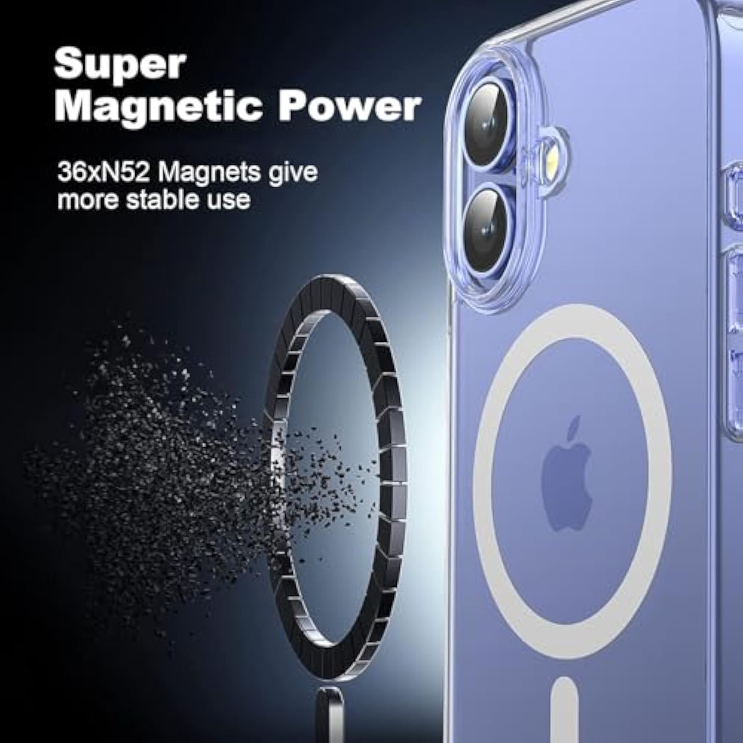 iPhone 16 Clear Case Magnetic Anti-Yellowing Shockproof Slim 6.1 Inch