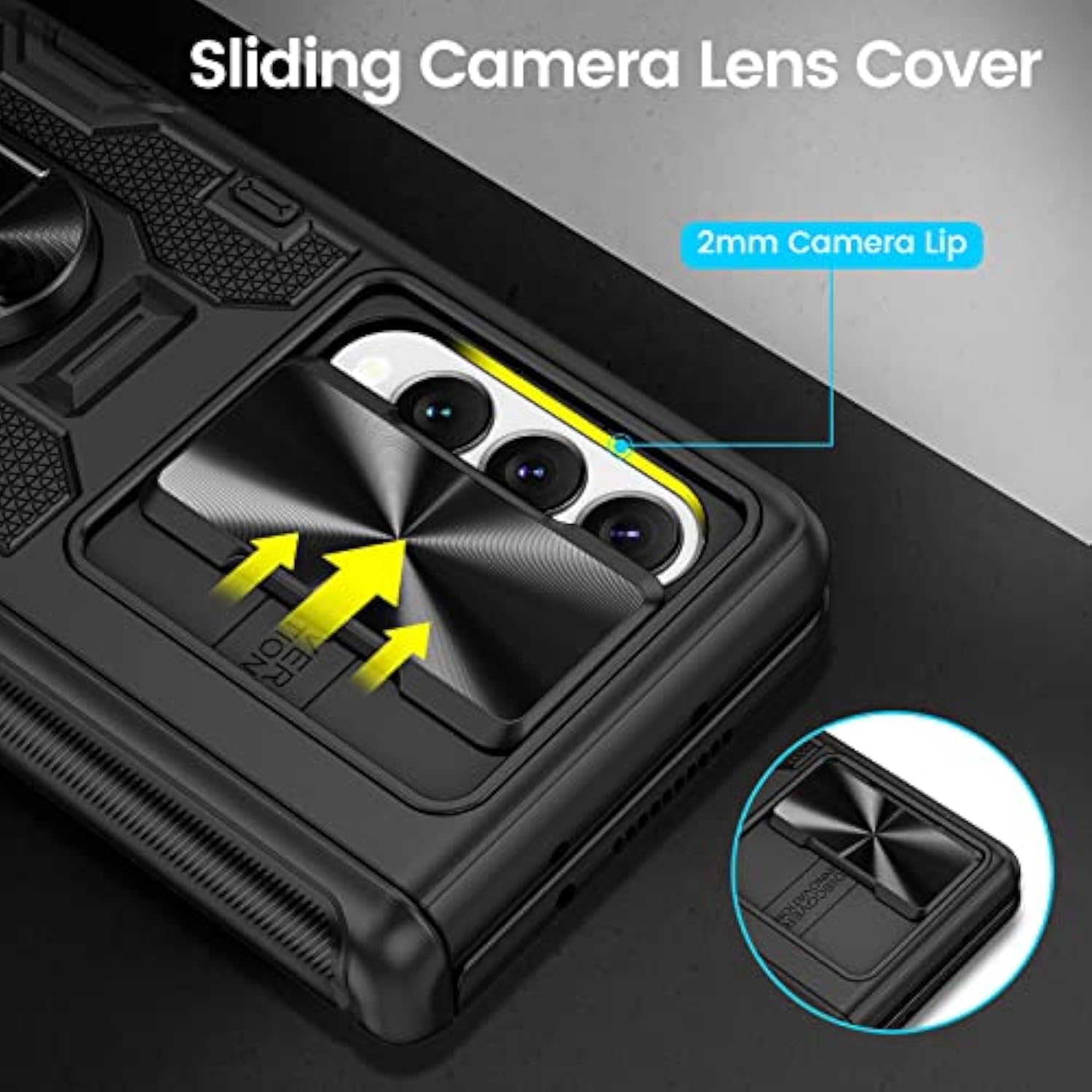 For Galaxy Z Fold 3 Case With Camera Cover, Hinge Protection Case With Front Screen Protector & 360°Ring Magnetic Kickstand Protective Armor Cover For Samsung Galaxy Z Fold 3 Midnight Black