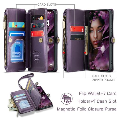 for Galaxy S25 Case Wallet with RFID Blocking Card Holder for Women, Elegant PU Leather Magnetic Snap Flip Wristlet Strap Zipper Wallet Phone Cases
