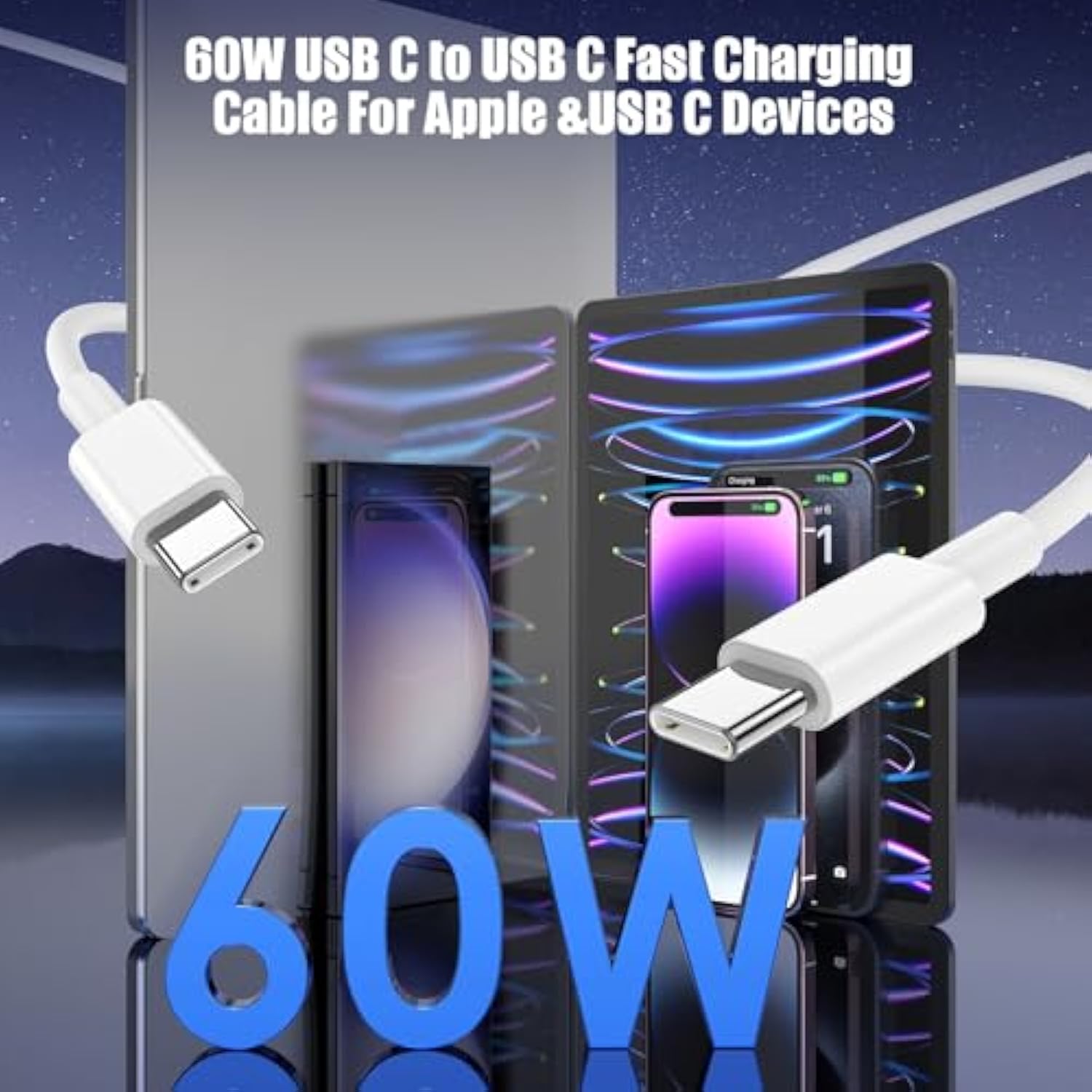 2-Pack 10Ft 60W Usb C To Usb C Cable, Type C To Type C Cable,Fast Charging Cab