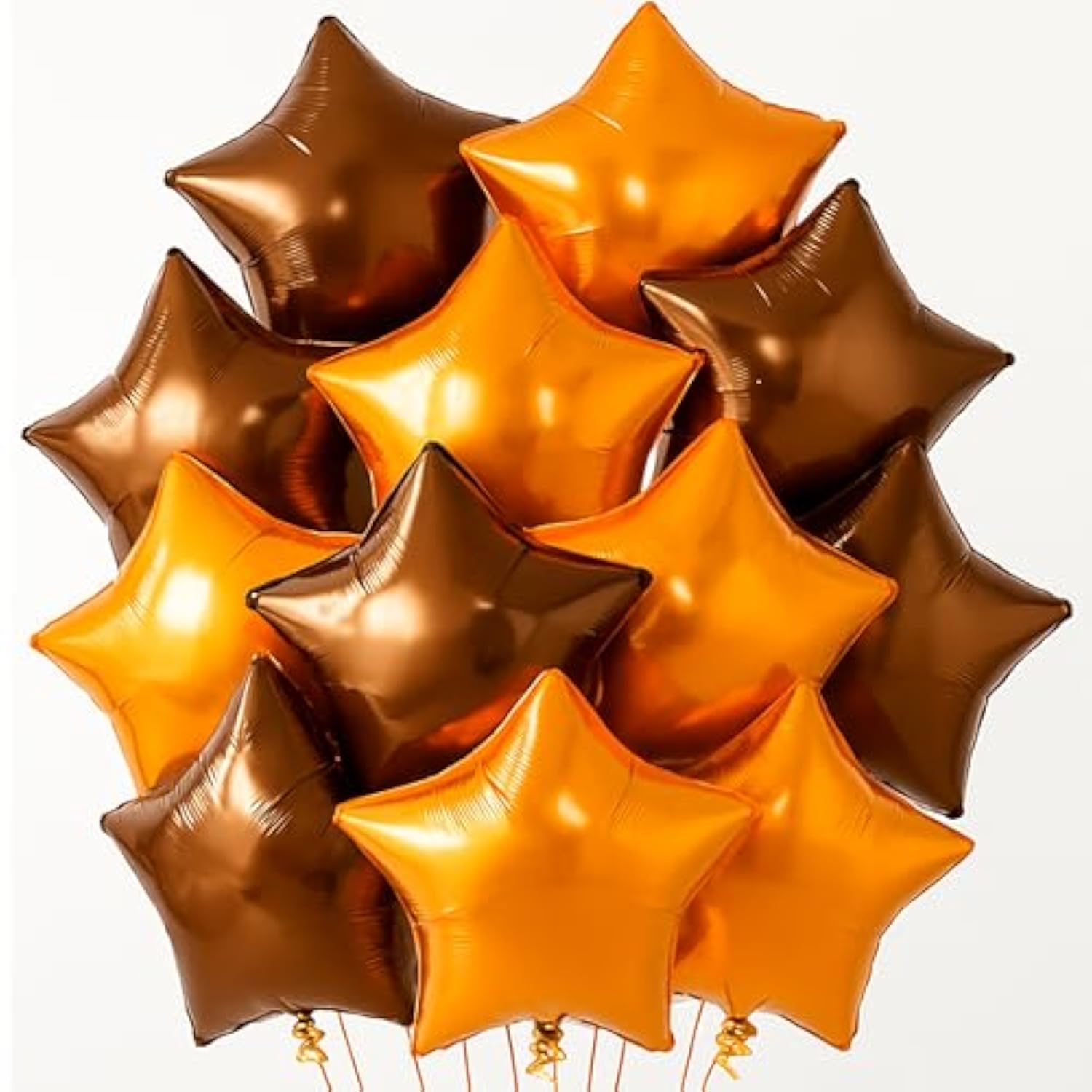 12pcs Metallic Brown Orange Star Foil Balloons 18 Inch for Fall Thanksgiving Party Decor