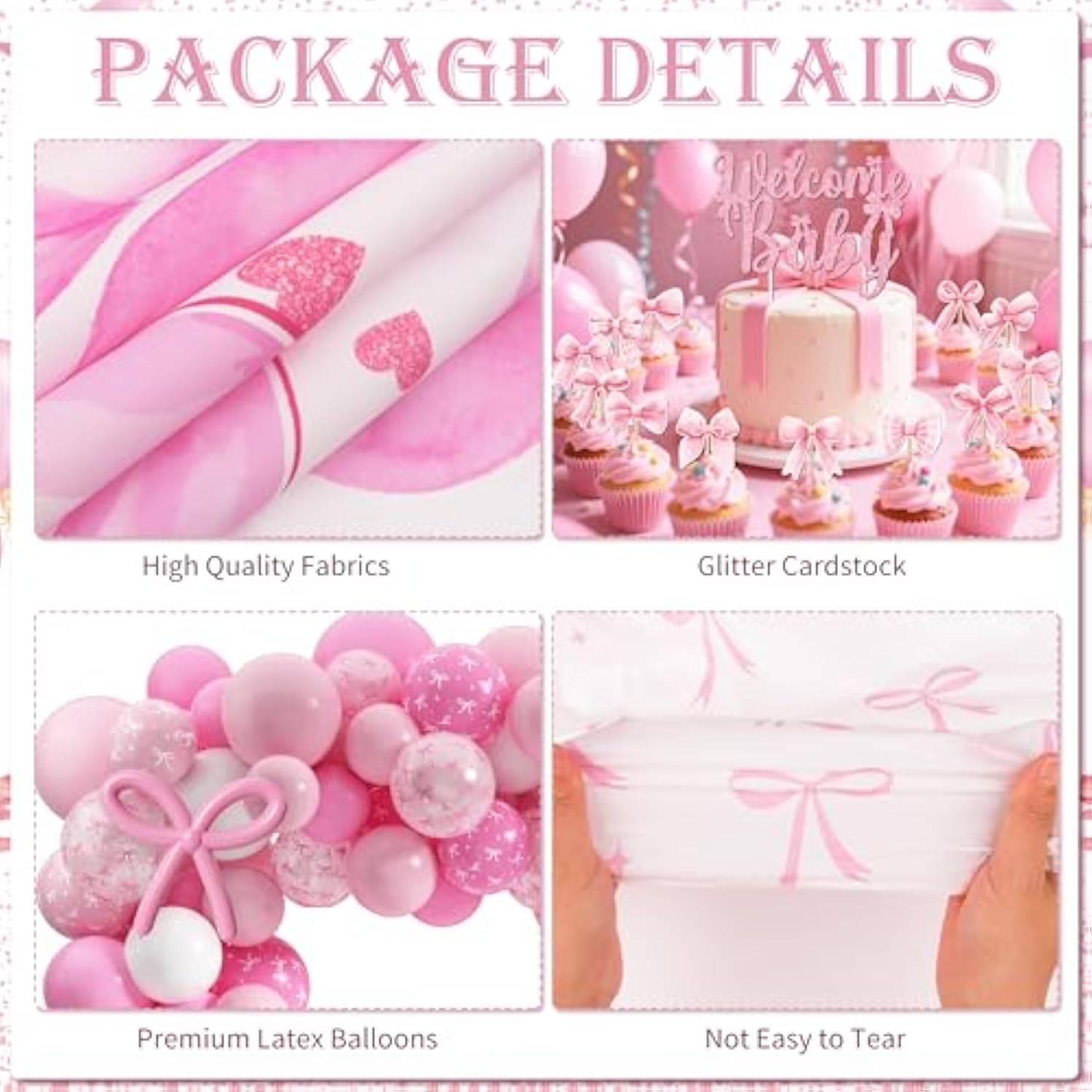 143Pcs Pink Baby Shower Decorations For Girl, Welcome Baby Girl Party Decorations, Coquette Pink Bow Theme Backdrop Balloon Baby Boxes Banner For Girl Birthday Baby Shower Decor