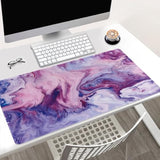 Large Desk Mat With Marble Design, Purple And Blue, Extended Gaming Mouse Pad With Abstract Pattern, 31.5 X 15.7 Inches, Non-Slip Base