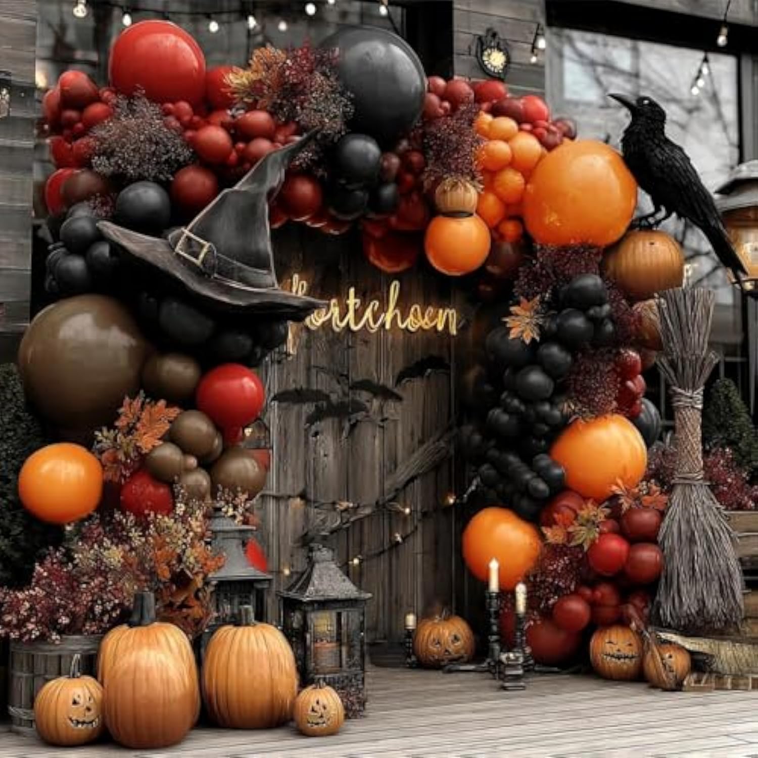 Halloween Balloon Arch Kit Black Orange Red Burgundy Brown Garland for Spooky Party Decor