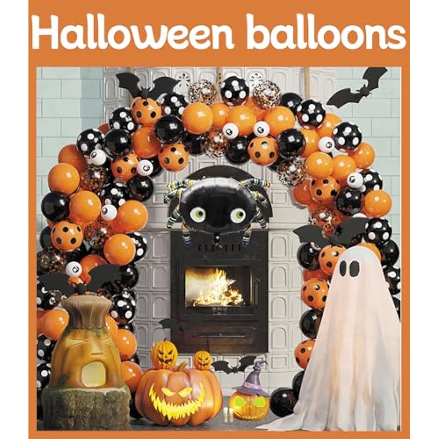 119pcs Halloween Balloon Arch Kit Orange Black Balloons with Eye Spider Party Decorations