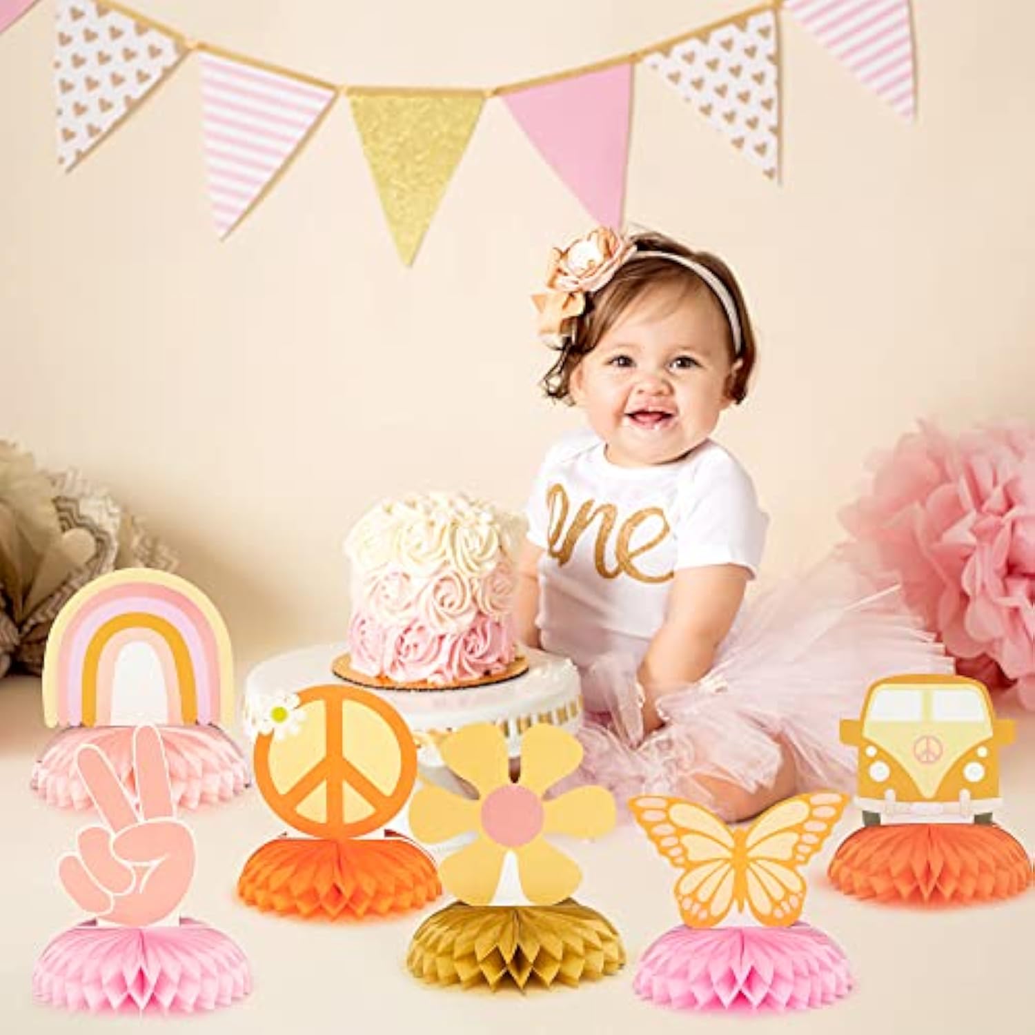 9Pcs Groovy Hippie Boho Party Honeycomb Centerpieces Retro Rainbow Decor