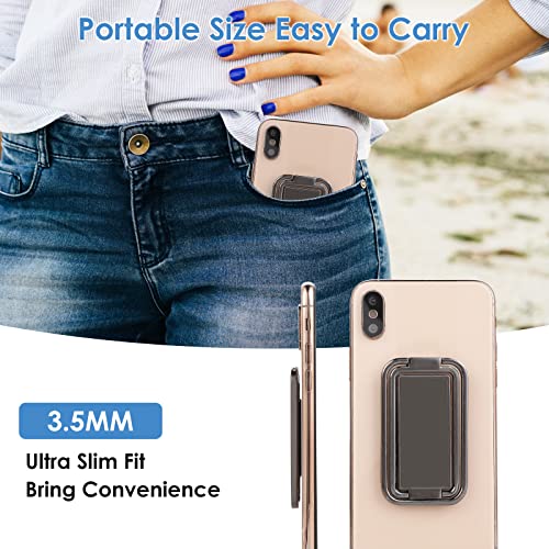 Cell Phone Ring Holder Finger Kickstand, 360° Rotation Foldable Metal Ultra-Thin Cellphone Back Grip Stand Adjustable Phone Holders For Magnetic Car Mount Compatible With Phone Tablets, Black