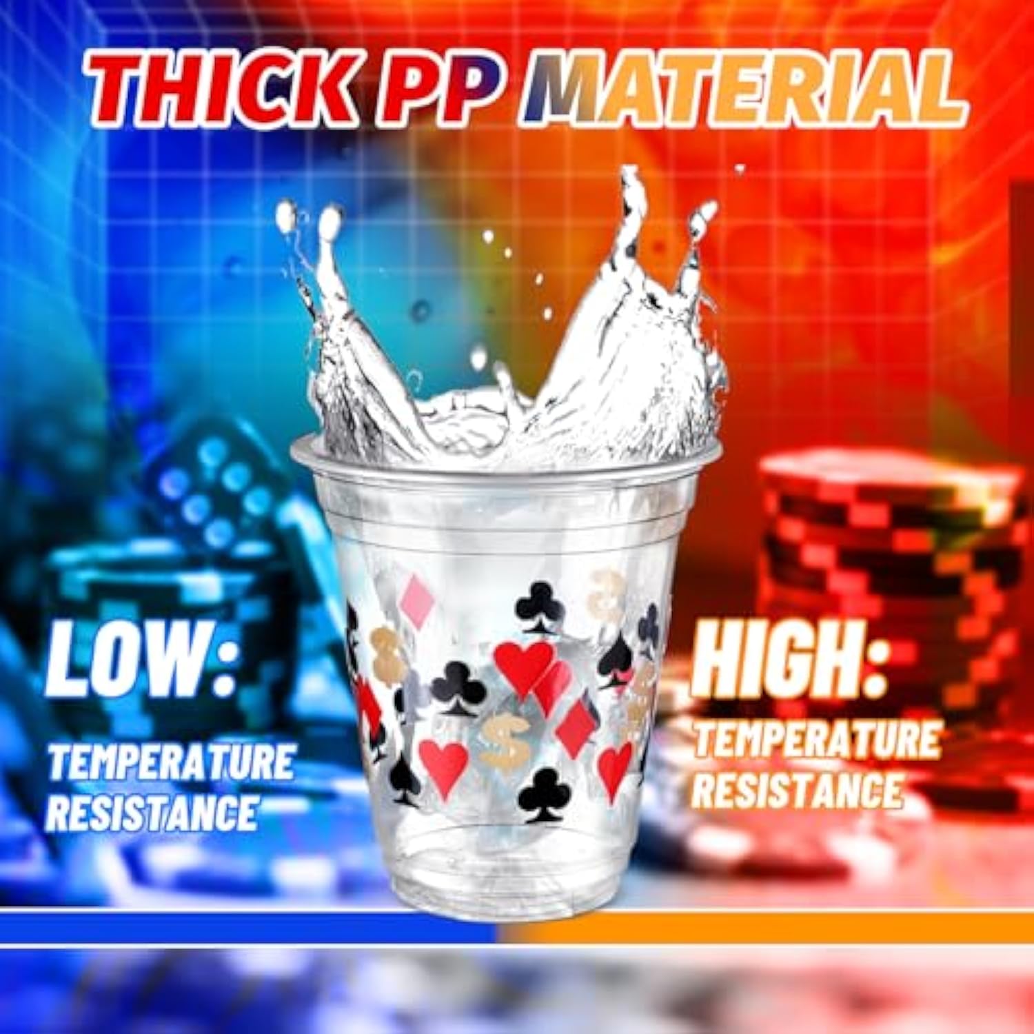50 Pcs Casino Party Supplies Cups 12 Oz Poker Party Las Vegas Decoration Disposable Plastic Cups Casino Game Night Supplies For Hot Cold Drinking Birthday Wedding Favor