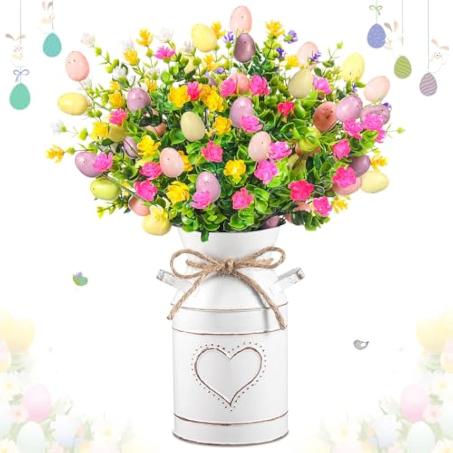 Easter Table Centerpieces Include 3 Easter Egg Floral Picks 5 Eucalyptus Stems Plants With Vase Artificial Easter Egg Flower Arrangement For Easter Spring Party Office Home Decoration