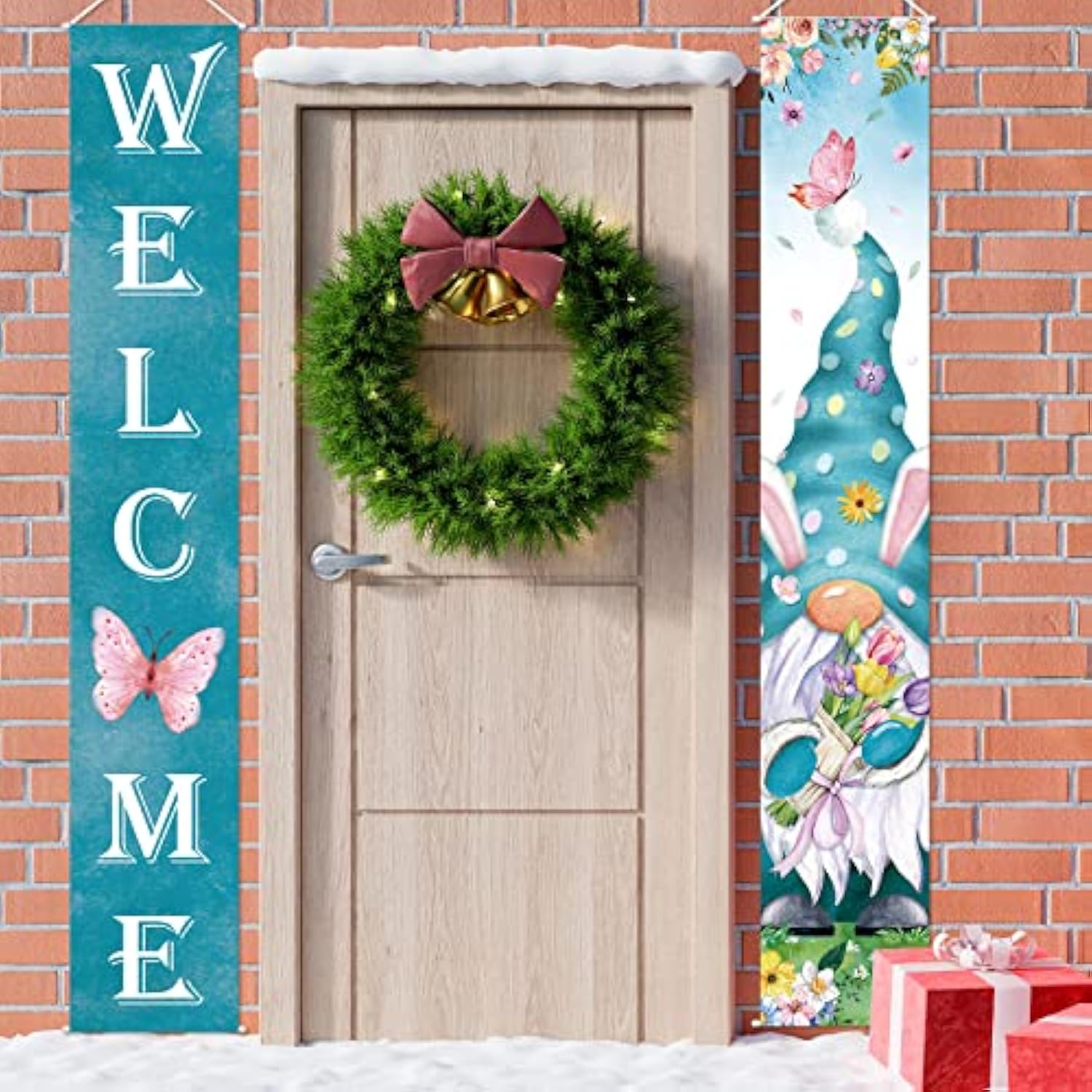 Welcome Spring Porch Banners Spring Gnome Door Banner With Gnome Butterfly Flower Pattern Tulip Hanging Banners Spring Home Decorations For Indoor Outdoor Home Yard Wall Supplies (Tulip Theme)